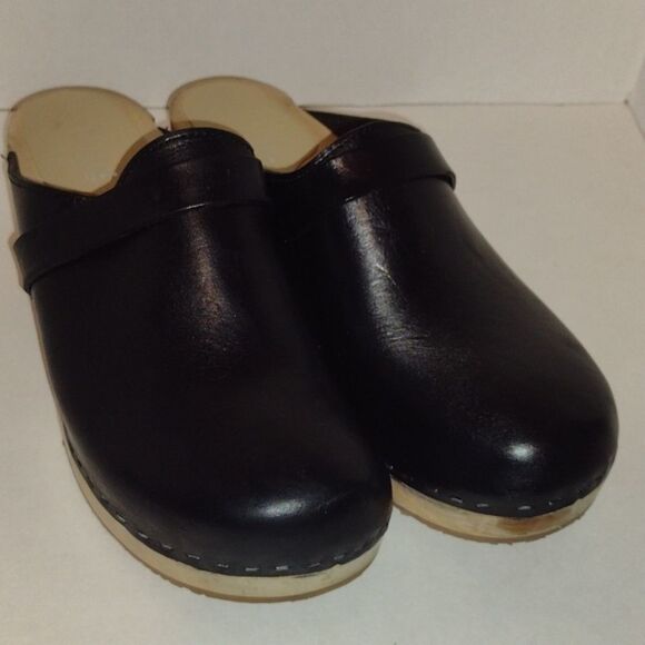 SANDGREN Swedish Wooden Mule Clogs EU Size 41 Black Leather